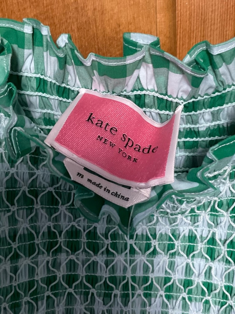 Kate Spade Gingham check Smocked-Bodice Maxi Dress in Wintergreen Sz medium NWT - Picture 10 of 12